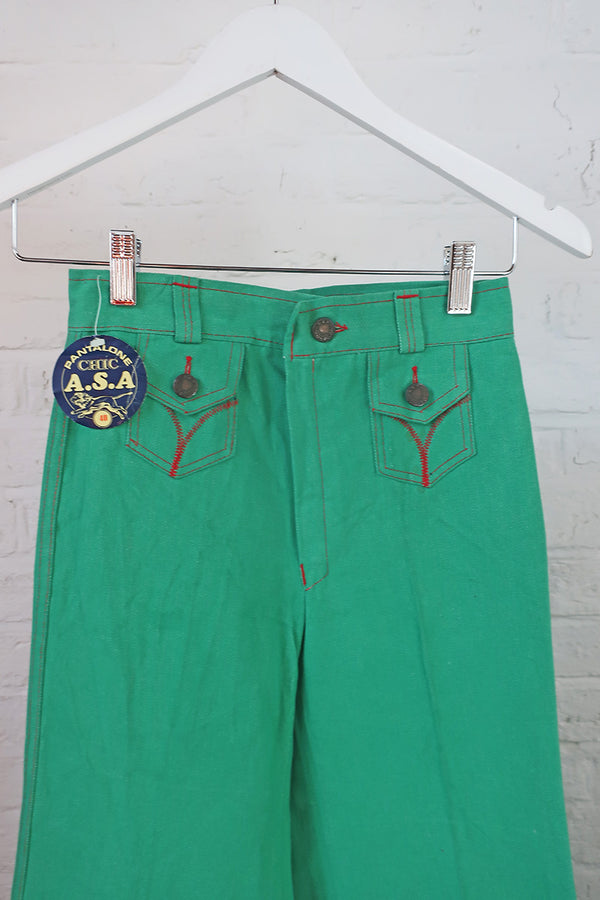 Vintage Trousers - Forever Green Flares - W24 L29 By All About Audrey