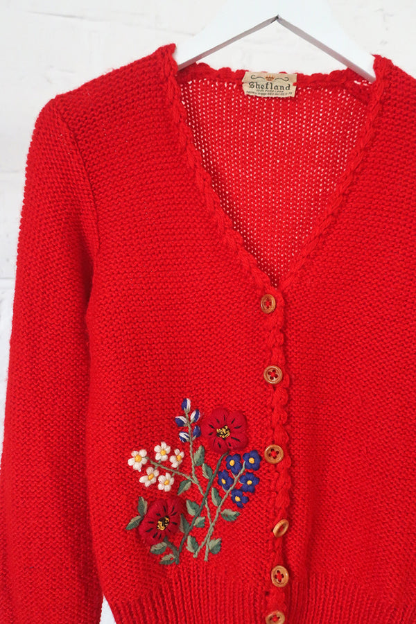 Vintage Knitwear - Poppy Red Miss Honey Cardigan - Size S by all about audrey