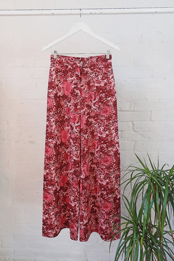 Vintage Trousers - Wide Leg Sunburst Pink Bloom - W28 L34