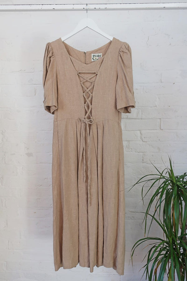 Vintage Midi Dress - Woven Wildflower Honey Lace-Up by All About Audrey