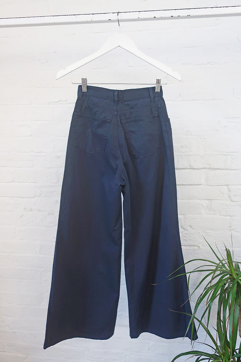 Vintage Trousers - Armani Blue Wide Leg Flares - W24 L28 By All About Audrey