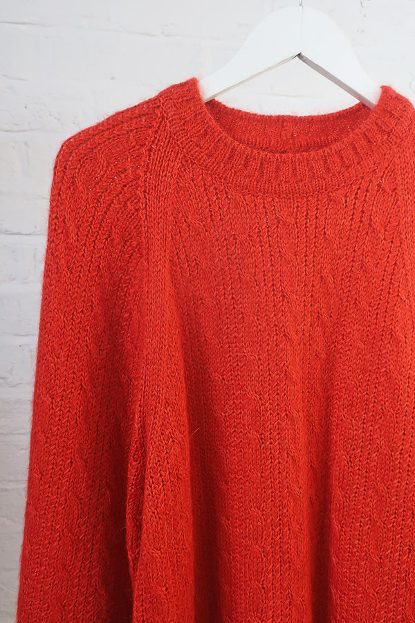 Vintage Knitwear -Blood Orange Fisherman's Jumper - Size L/XL by all about audrey