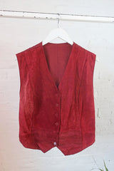 Vintage Waistcoat - Baggins Red Suede - Size M by all about audrey