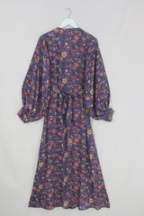 Lola Folklore Floral Wrap Dress in Willow Purple