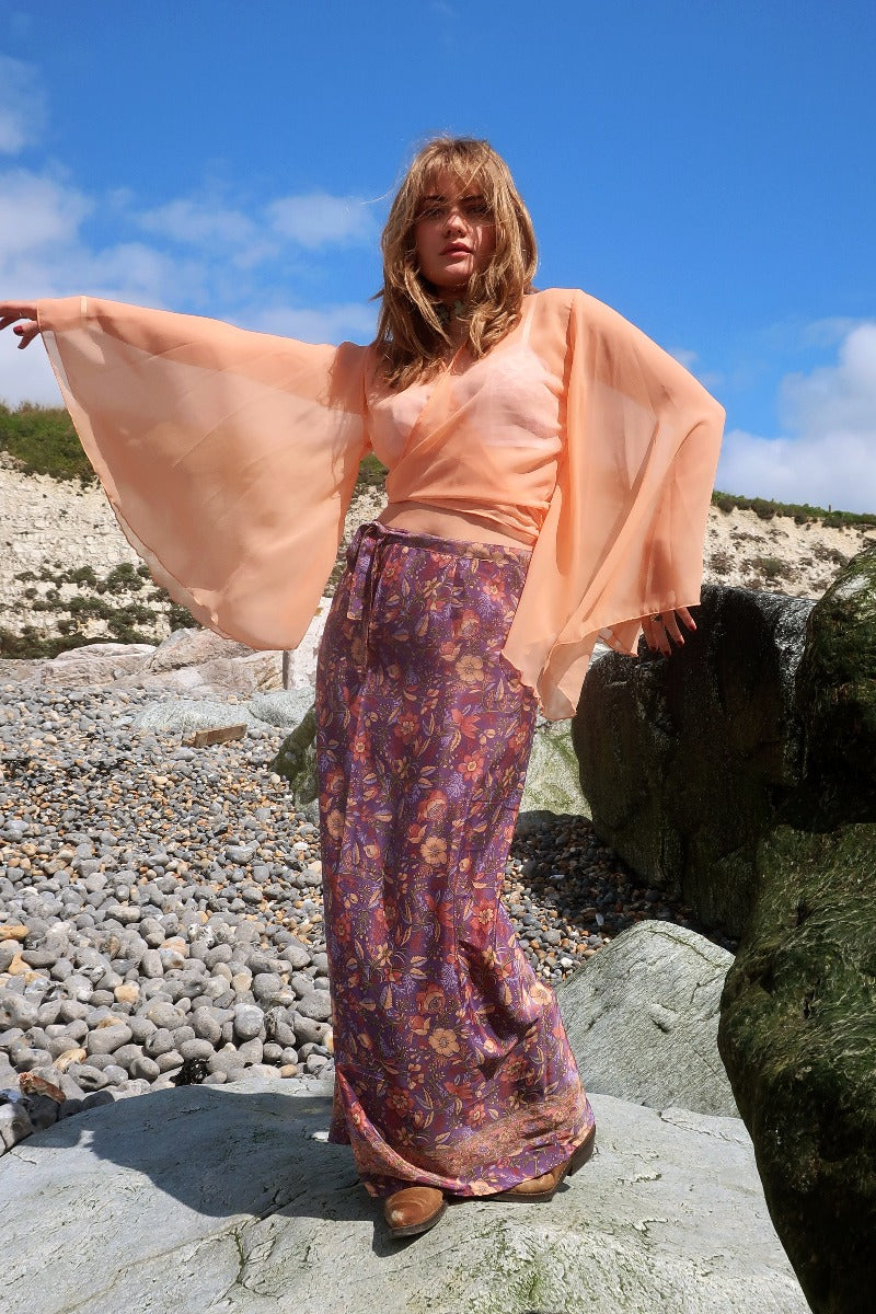 Virgo Sheer Bell Sleeve Wrap Top | Salt Pink | All About