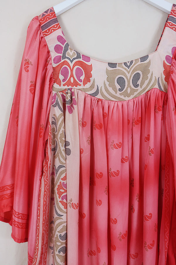 Honey Mini Dress - Angel Delight Pink - Vintage Indian Sari - Free Size