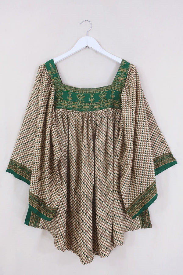 Honey Mini Dress - Sand on the Emerald Isle - Vintage Indian Sari - Free Size By All About Audrey
