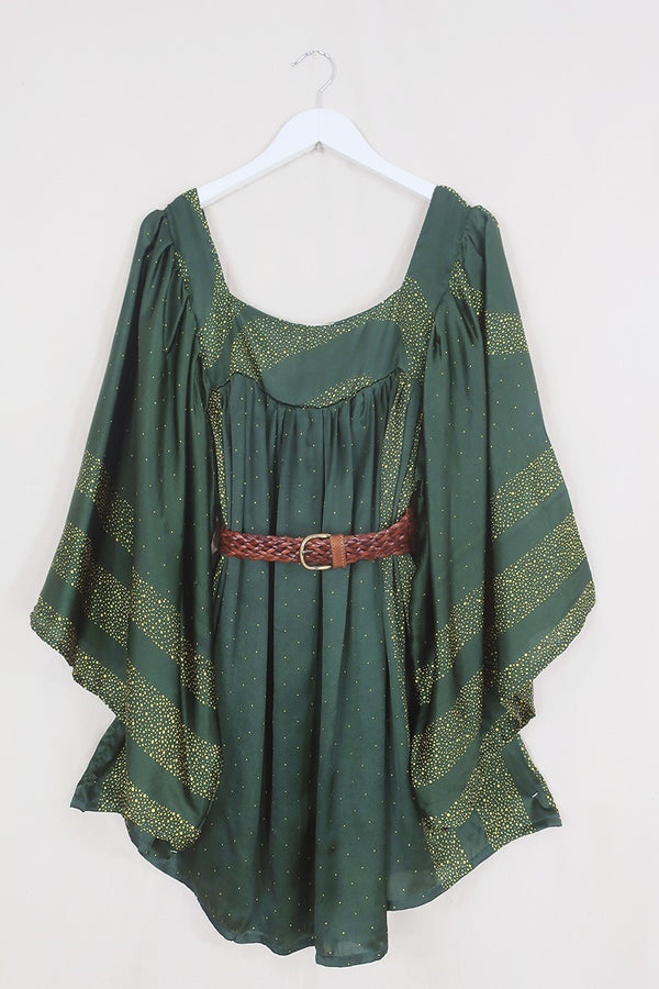 Honey Mini Dress - Sea Star Green - Vintage Indian Sari - Free Size
