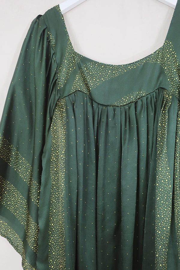 Honey Mini Dress - Sea Star Green - Vintage Indian Sari - Free Size