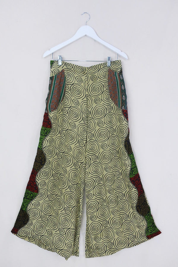 Joni High Waisted Flares - Vintage Sari - Golden Swirl - Free Size L/XL by All About Audrey