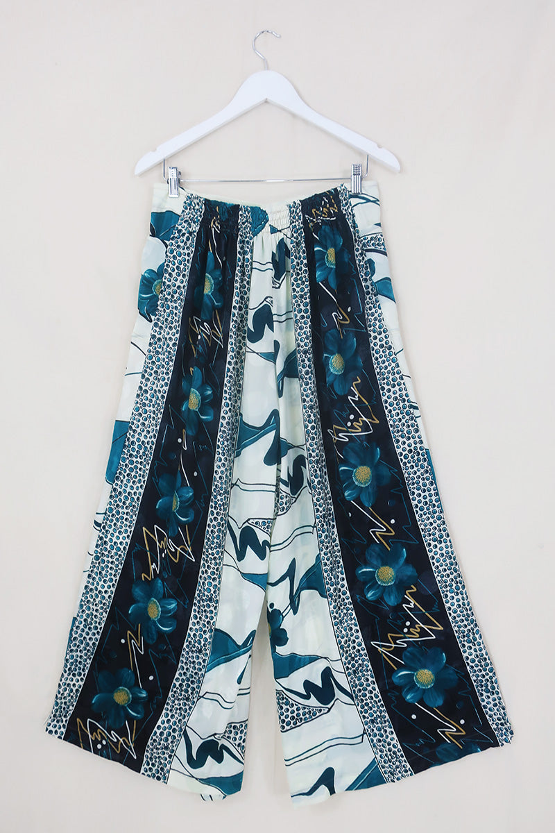 Joni High Waisted Flares - Vintage Sari - 80s Retro Floral - Free Size L/XL by All About Audrey