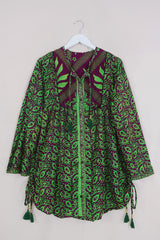 Jude Tunic Top - Pomegranate  & Lime Forest - Vintage Indian Sari - Size S By All About Audrey