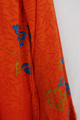 SALE Jude Tunic Top - Tangerine & Hibiscus Floral - Vintage Indian Sari - Size XS