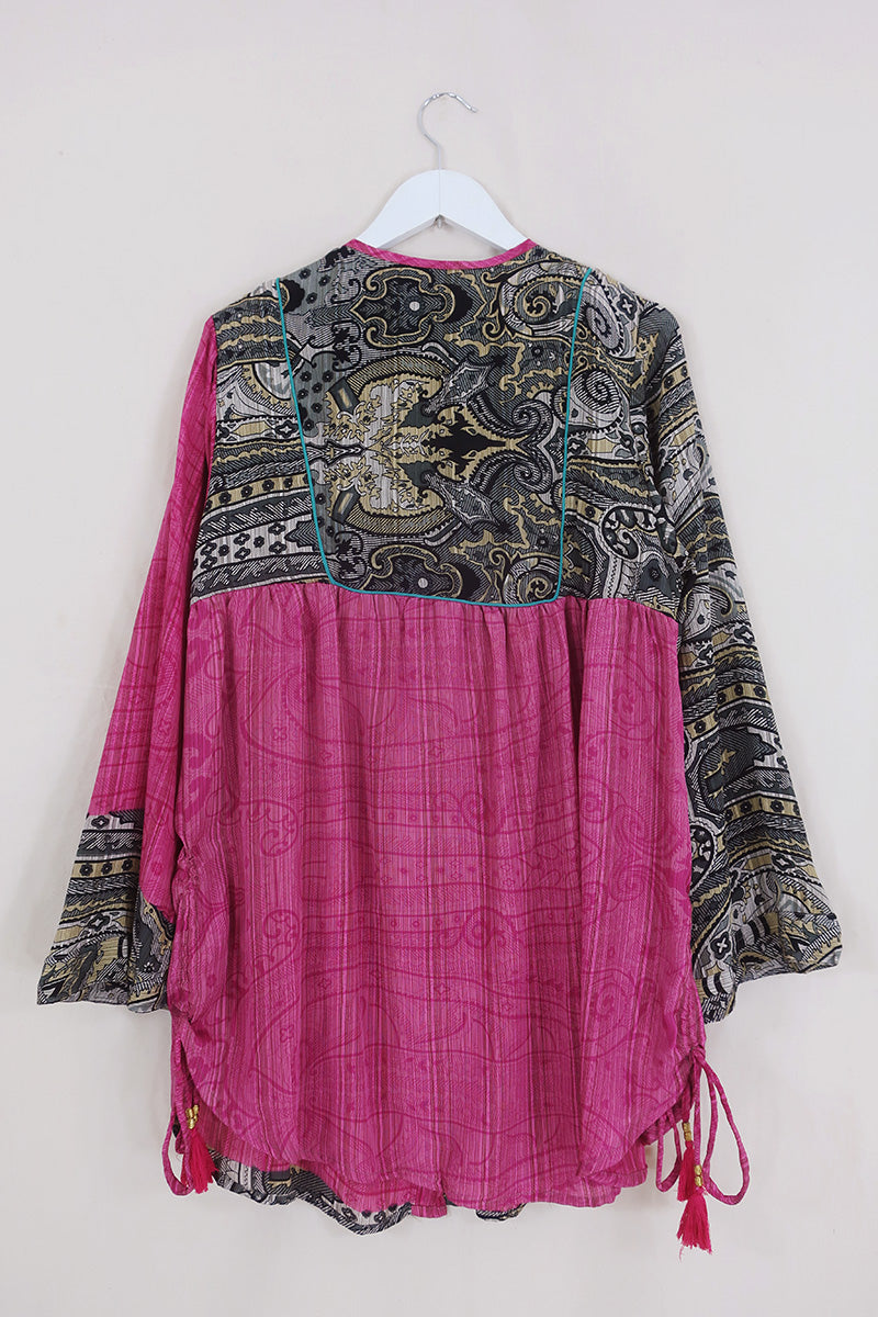 Jude Tunic Top - Pink Palace Batik - Vintage Indian Sari - Size M/L by all about audrey