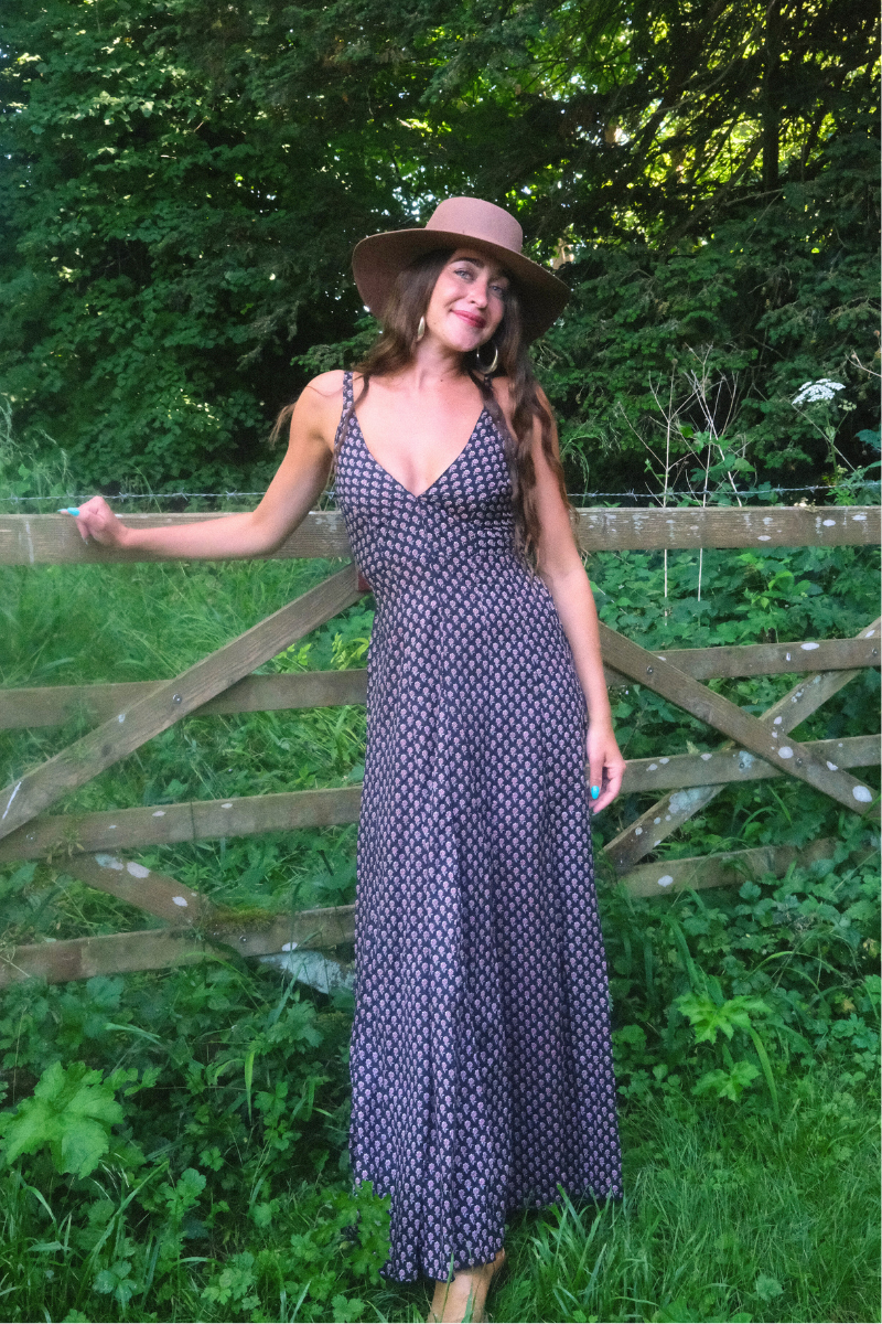 Laura Maxi Dress in Black Ditsy Cosmos | All About Audrey Laura Maxi Dress in Black Ditsy Cosmos | All About Audrey