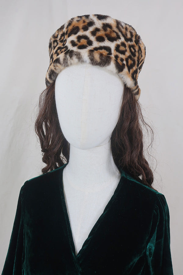 Anastasia Faux Fur Hat in Leopard Print by All About Audrey