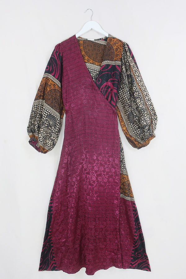 Lola Wrap Dress - Rosehip, Bronze & Black Patchwork - Size M/L By All About Audrey