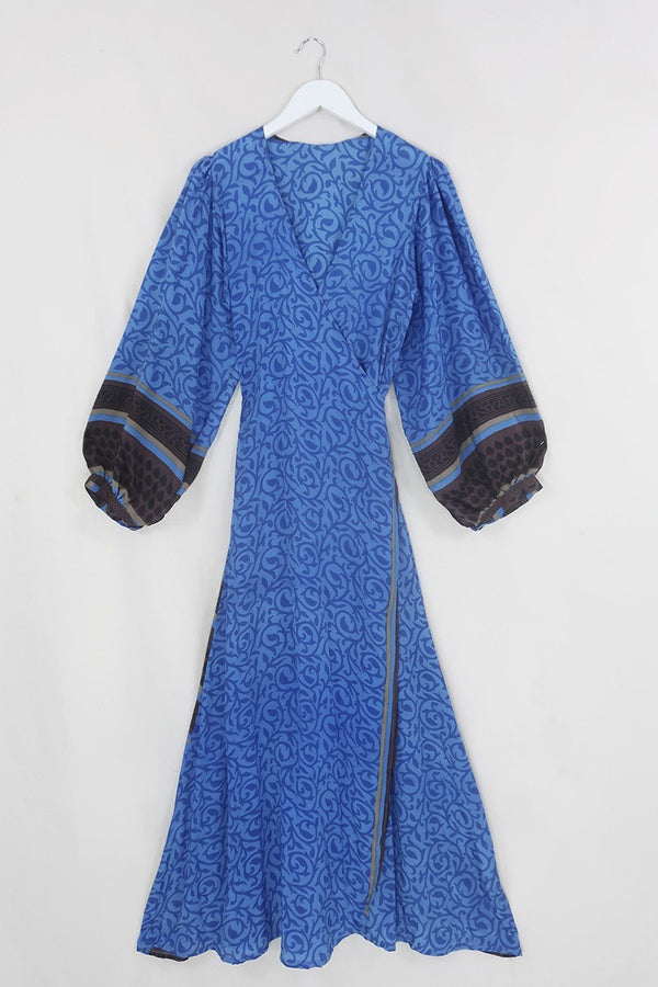 Lola Wrap Dress - Deep Blue Swirls - Size S/M By All About Audrey