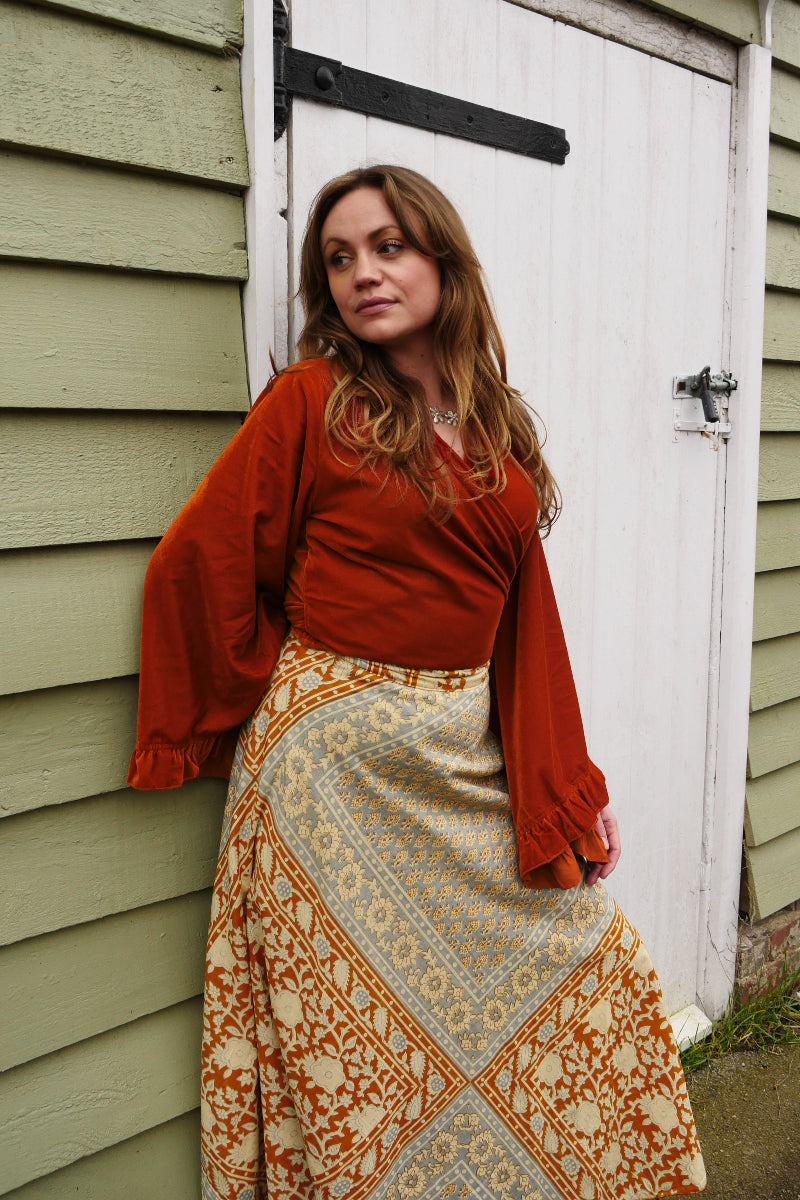Velvet Wrap Top | Marmalade Yellow | XS - 4XL | All About Audrey