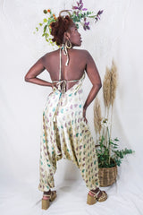 Medusa Harem Jumpsuit - Vintage Sari - Gold Wildflower Motif - M/L By All About Audrey