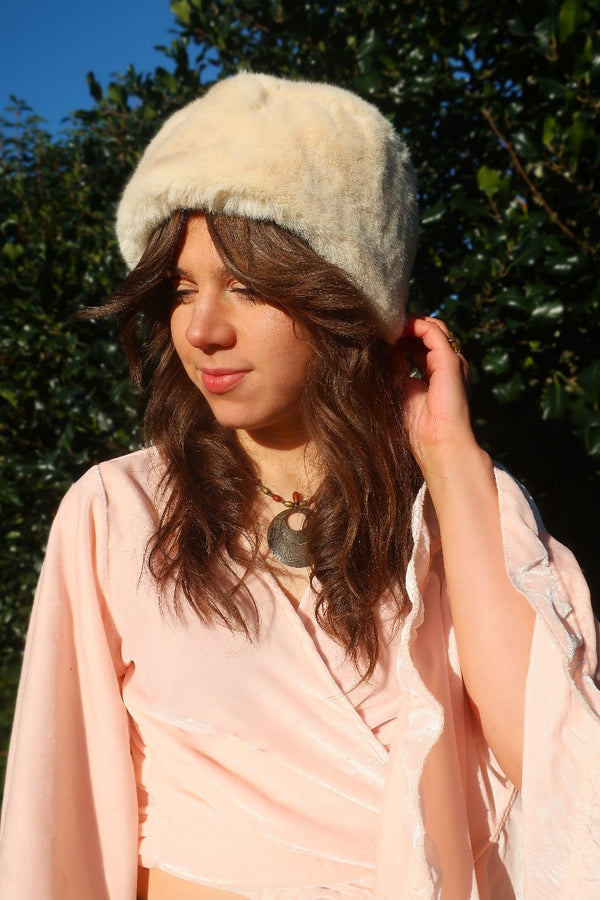 Anastasia Faux Fur Hat in Champagne Cream by all about audrey