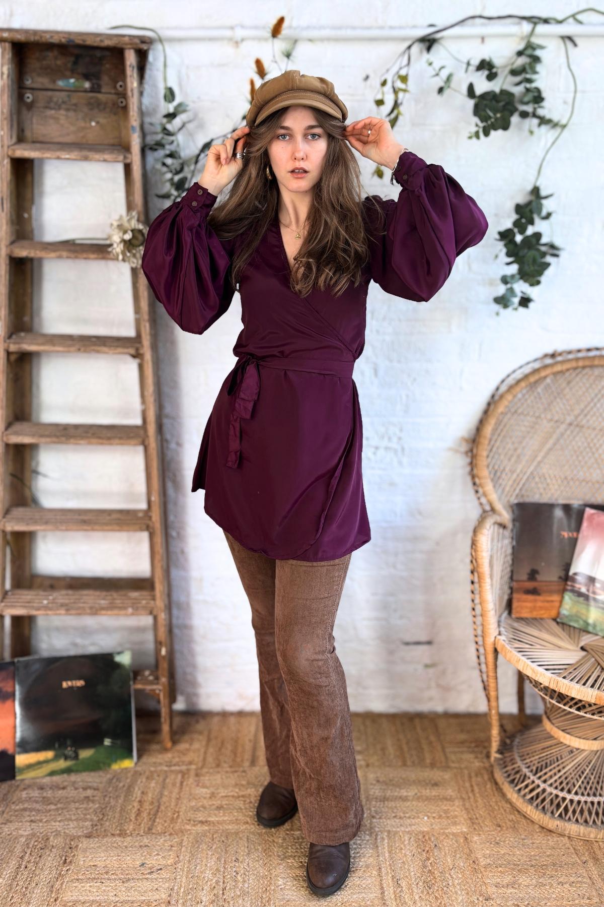 purple mini wrap dress Lola 70s Mini Wrap Dress | Emperor Purple