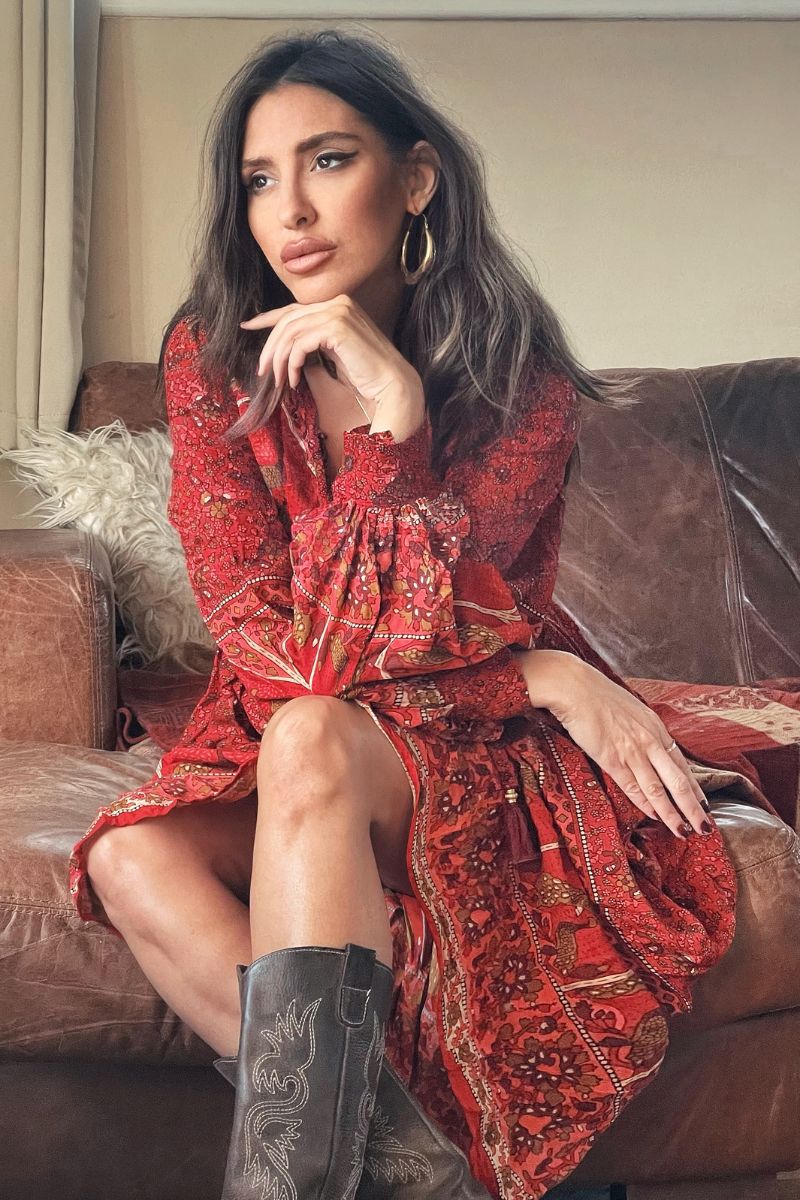 Peacock Primrose Dress in Berry Red Boho Dresses All About