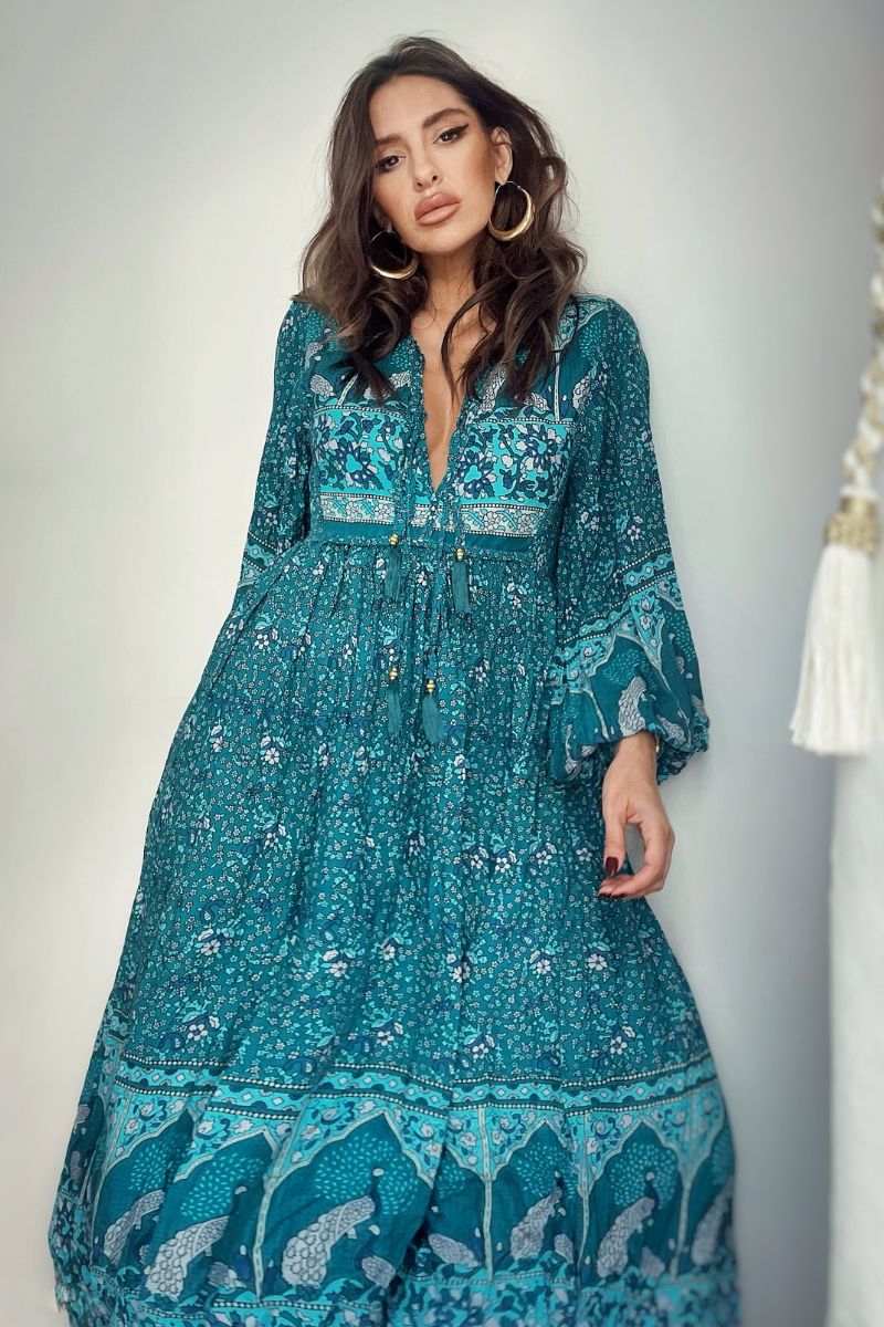 Peacock Primrose Bohemian Dress in Ocean & Indigo | All About Audrey All About Audrey Vintage Boutique Peacock Primrose Bohemian Dress in Ocean & Indigo | All About Audrey All About Audrey Vintage Boutique