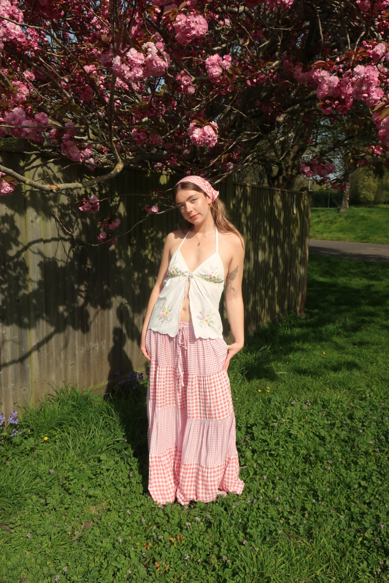 Rosie Maxi Skirt in Strawberry Pink Gingham | All About Audrey