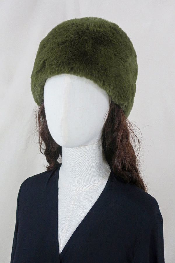 Anastasia Faux Fur Hat in Olive Green by All About Audrey