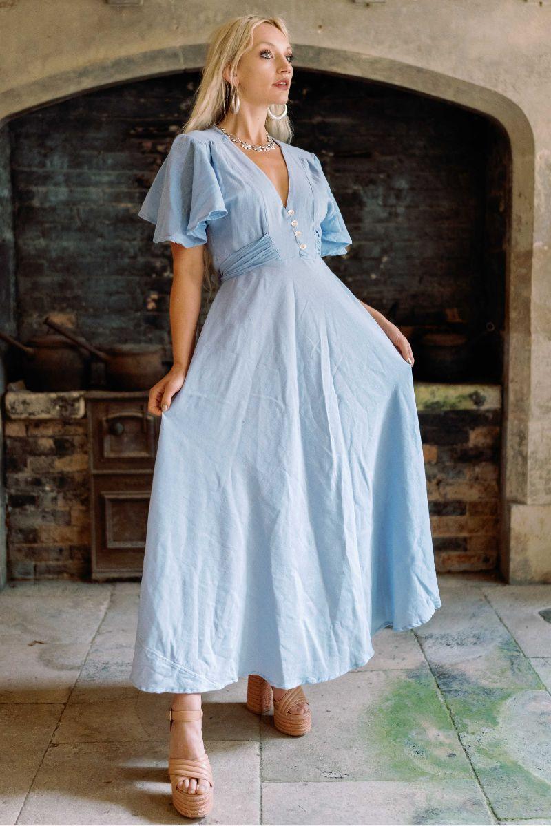 Margot 70s Boho Maxi Dress in Cornflower Blue | All About Audrey All About Audrey Vintage Boutique Margot 70s Boho Maxi Dress in Cornflower Blue | All About Audrey All About Audrey Vintage Boutique