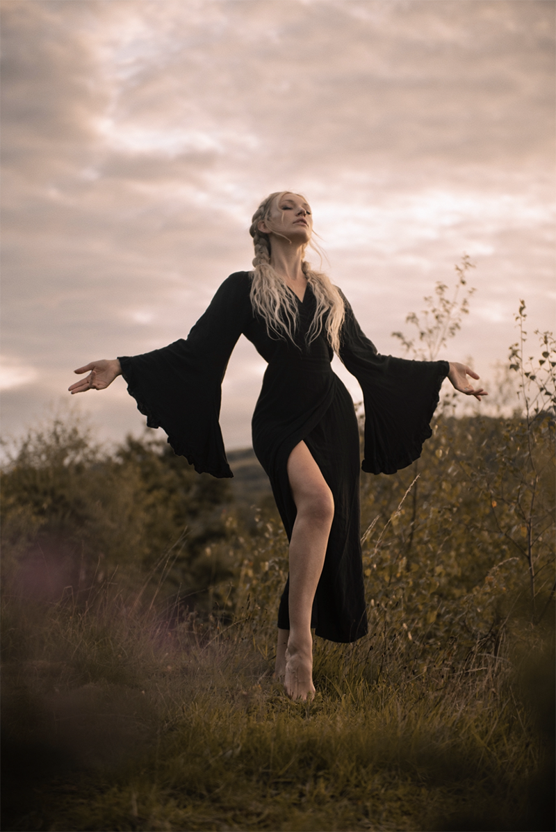 Frilly Bell Sleeve Maxi Dress Nightshade Black All About