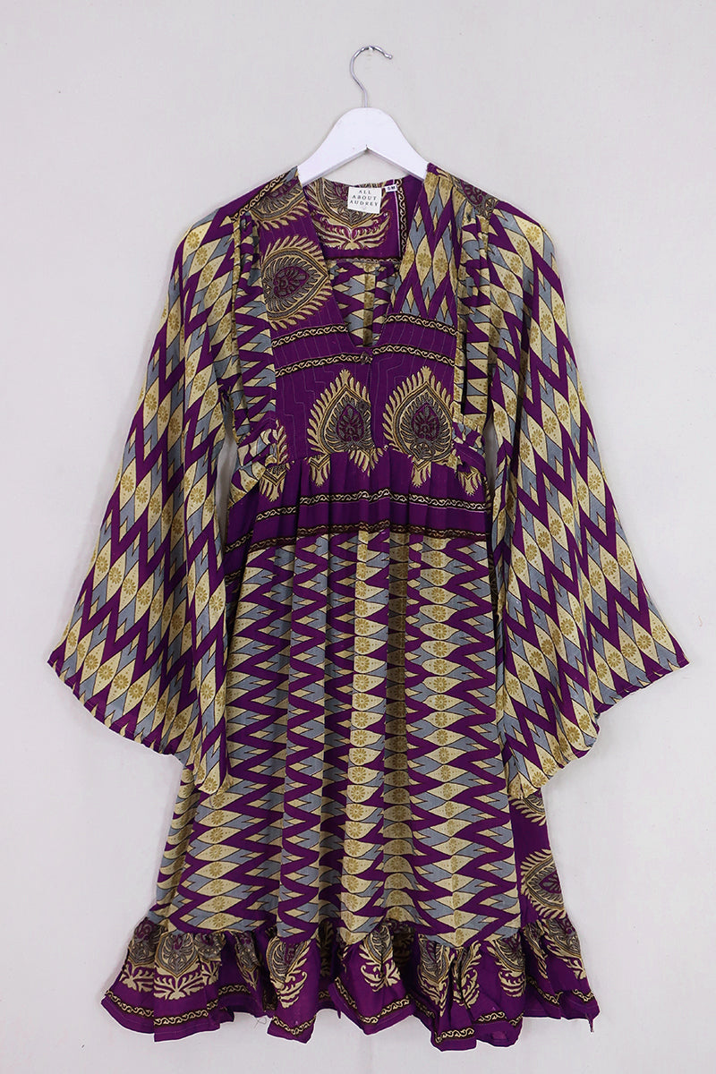 Boho Mini Dress Plum Purple Chevron XS All About Audrey