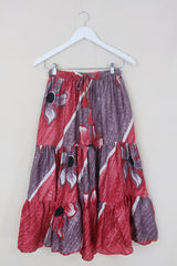Rosie Midi Skirt - Vintage Indian Sari - Ruby & Rosewood Shimmer - Free Size by All About Audrey