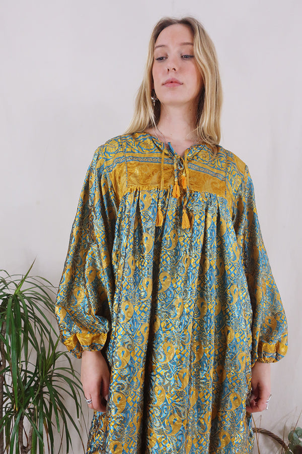 Daphne Dress - Jewelled Sun & Sky Paisley - Vintage Sari - Size M/L By All About Audrey