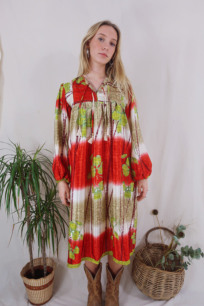 Daphne Smock Dress | Crimson Clover Fade | S/M | All About Audrey  All  About Audrey Vintage Boutique