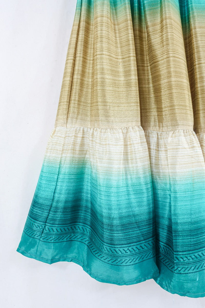 Rosie Maxi Skirt - Vintage Sari - Caribbean Blue Beach Sands - Free Size S/M by All About Audrey