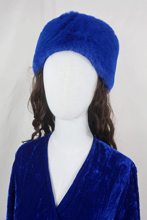 Anastasia Faux Fur Hat in Royal Blue by All About Audrey