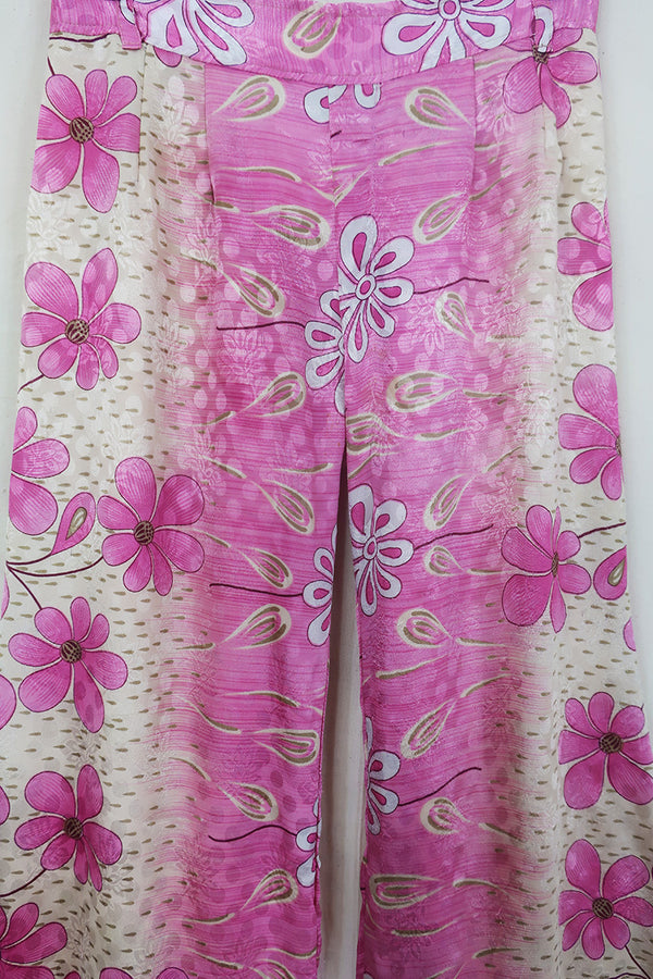 Tandy Wide Leg Trousers - Vintage Sari - Pretty in Pink - Free Size M/L by All About Audrey