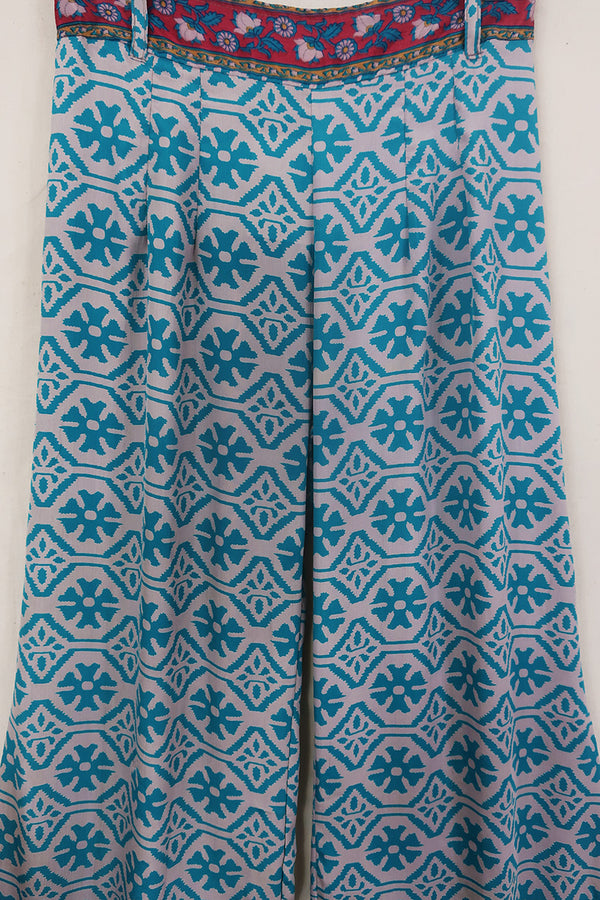 Tandy Wide Leg Trousers - Vintage Sari - Sea Blue & Light Mauve - Free Size S/M by All About Audrey