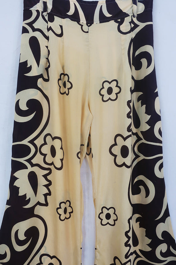 Tandy Wide Leg Trousers - Vintage Sari - Chocolate & Vanilla Floral - Free Size S/M by All About Audrey