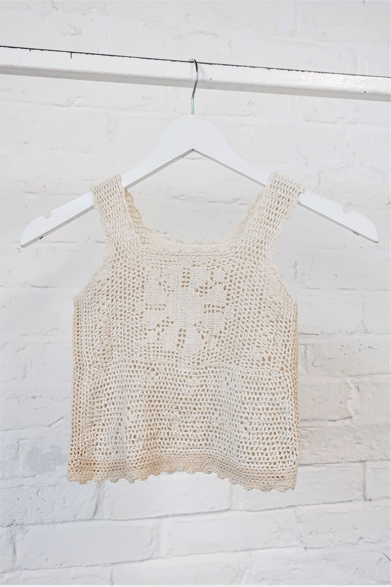 Vintage Crop Top Beige Flower Crochet Size XXS All About