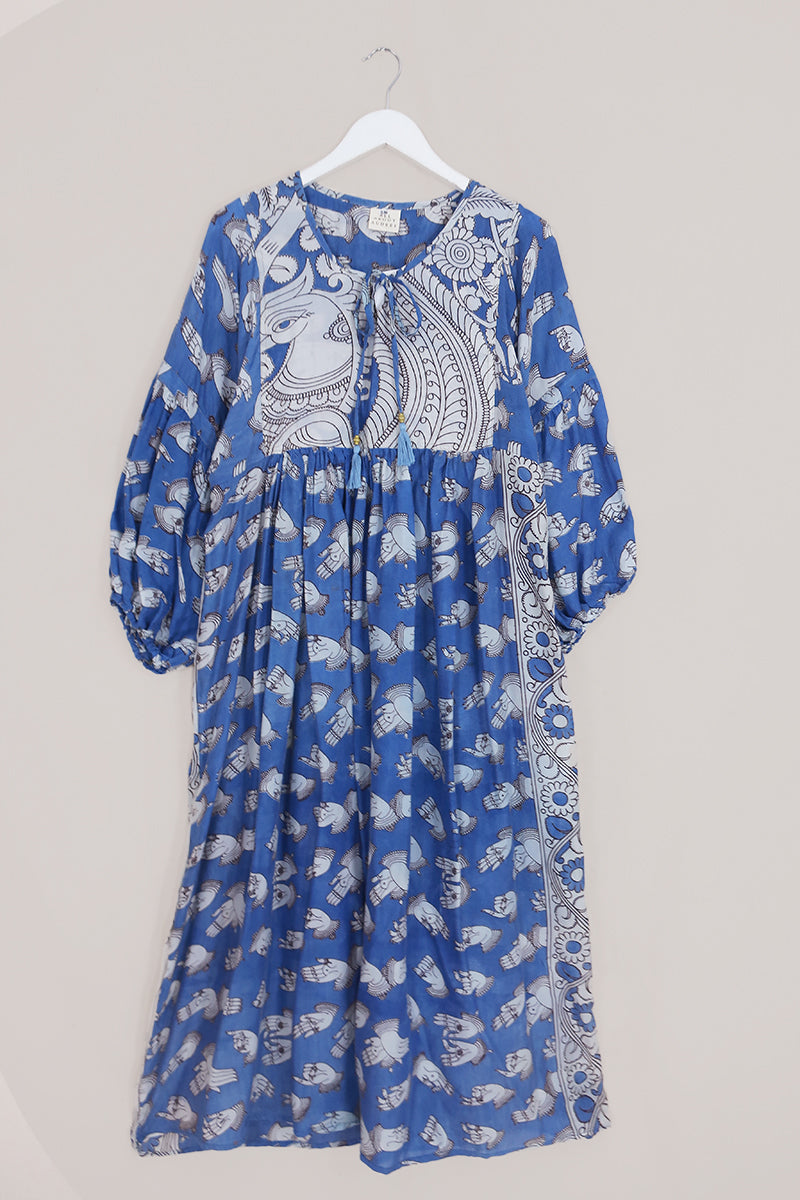 Daisy Smock Maxi Cobalt Blue White Peacock S/M All About