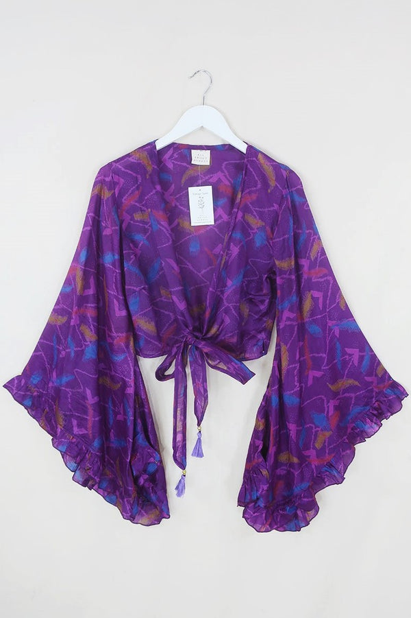 Venus Pure Silk Wrap Top - Pansy Purple Haze - Size M/L By All About Audrey