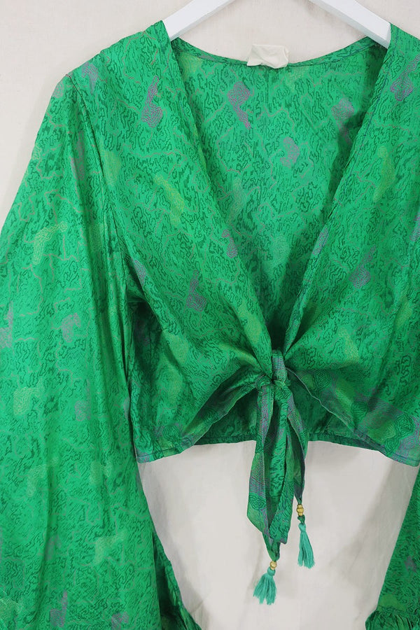 Venus Pure Silk Wrap Top - Electric Emerald - Size M/L