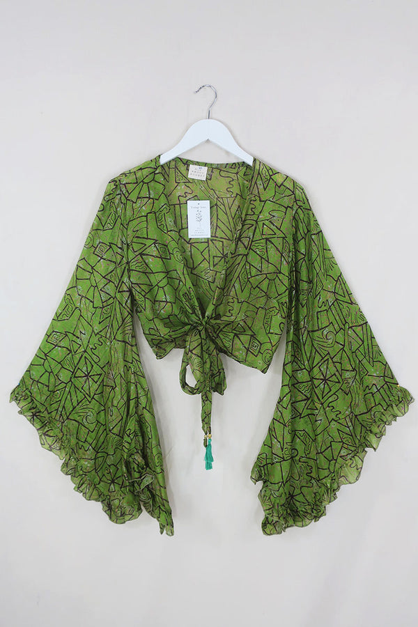 Venus Pure Silk Wrap Top - Mossy Meadow Daisies - Size M/L By All About Audrey
