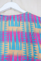 Gemini Wrap Top - Trippy Teal & Sunset Stripes - Vintage Sari - Size XS
