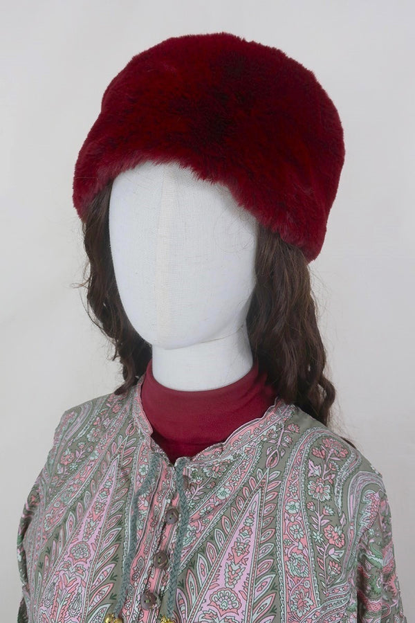 Anastasia Faux Fur Hat in Wine Red by All About Audrey