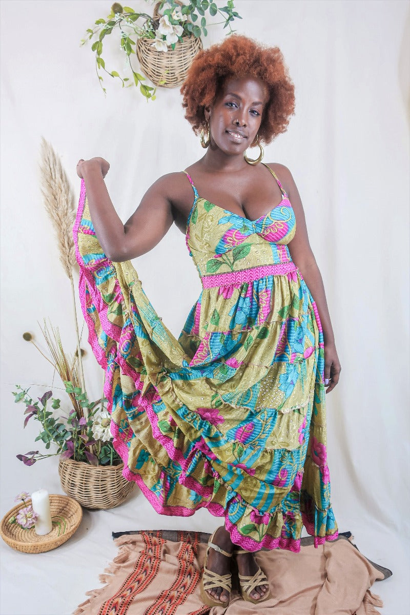 Delilah Maxi Gold Pink Blue Flowers S M All About Audrey