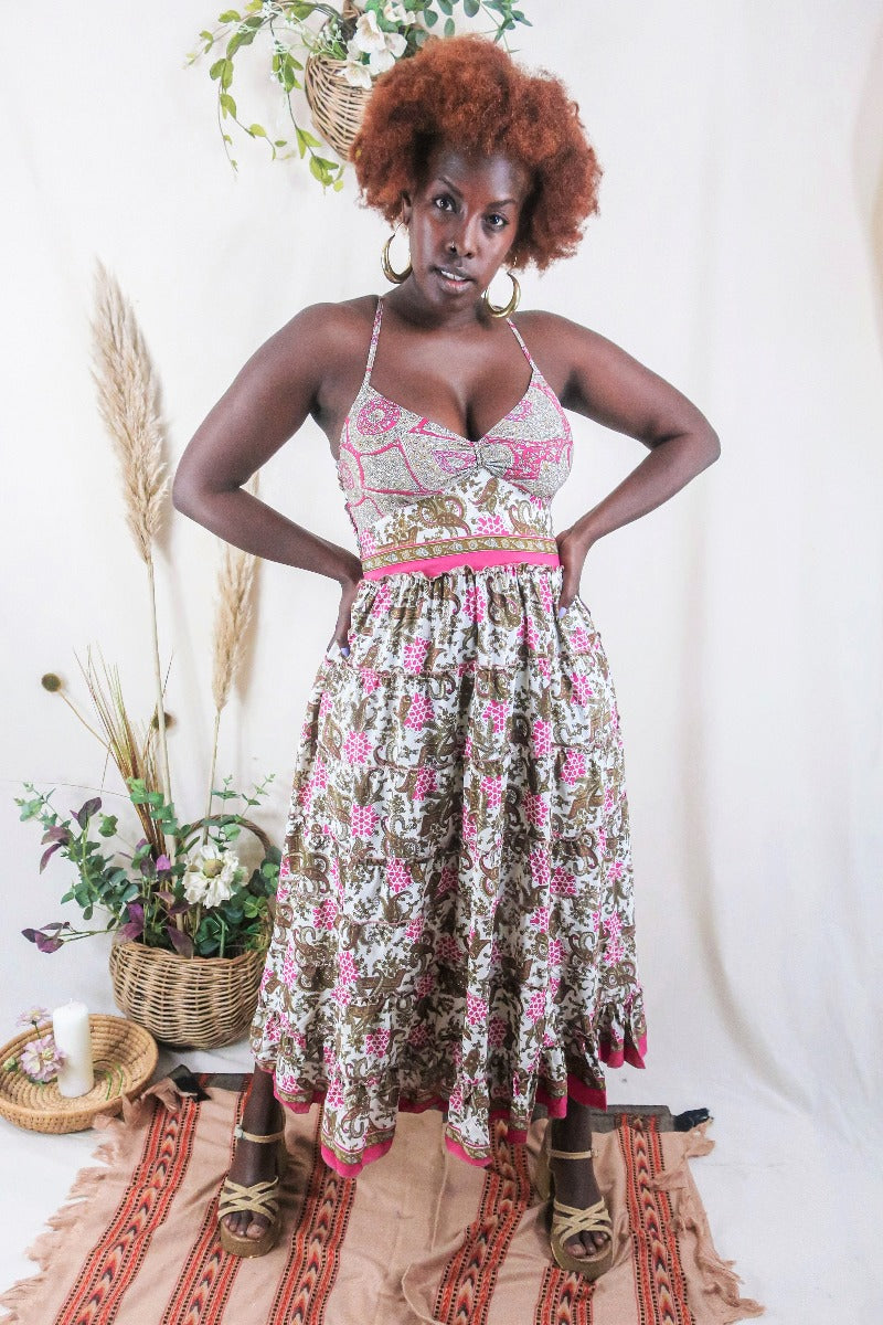 Delilah Maxi Dress Gold Pink Paisley S M All About Audrey